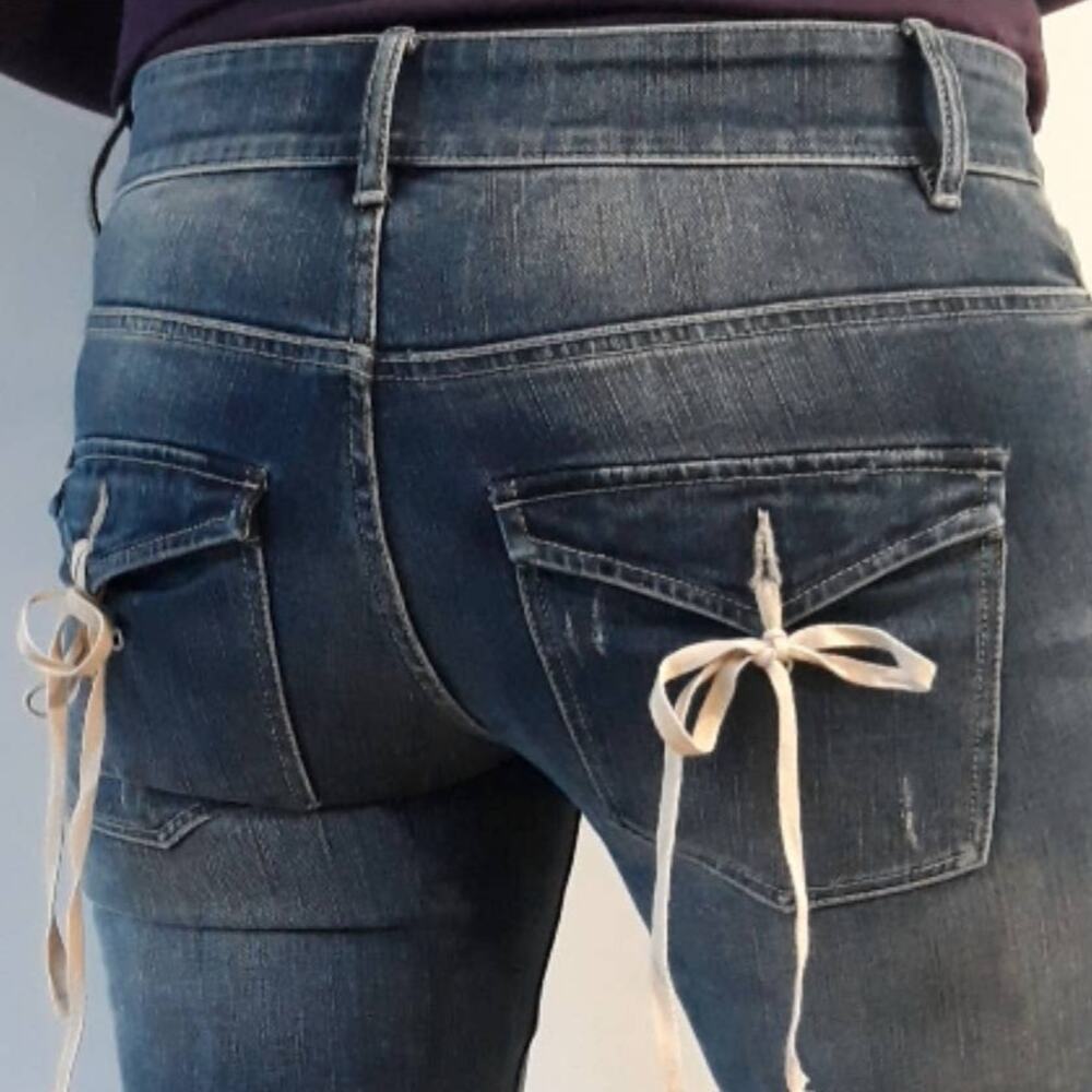 Escada Sport Selvedge Denim Rear Pocket Tie Jeans